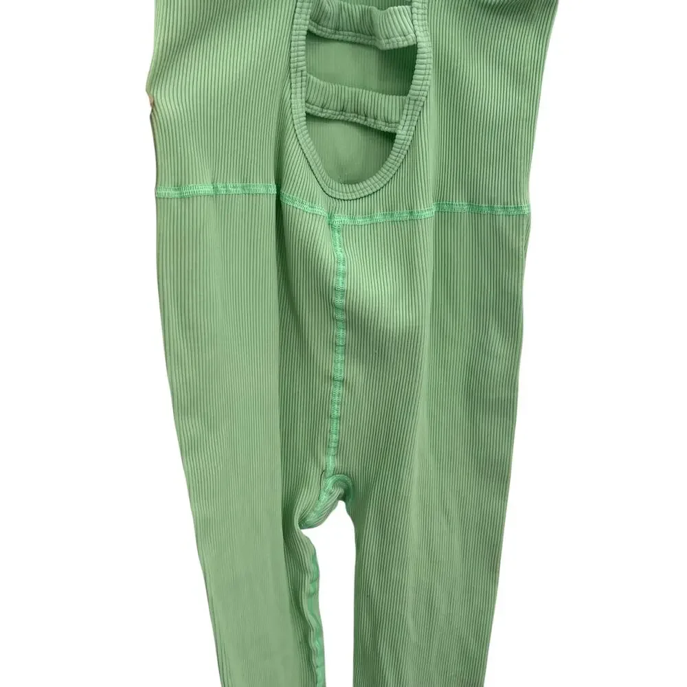 Free People Free Throw Onesie Jumpsuit Ribbed Seamless Green‎ Size Large
